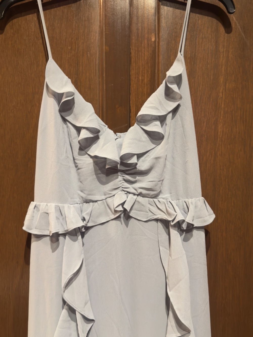 NWT ASTR The Label Adoria Ruffle Side Slit Maxi Dress Gown Dusty Blue - Picture 6 of 10